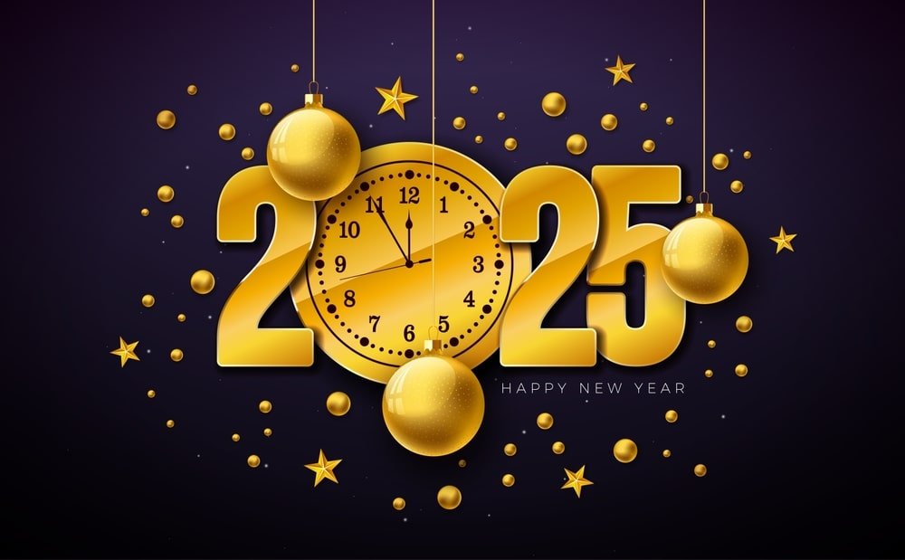 Happy New Year 2025 With Clock Hd Background Min